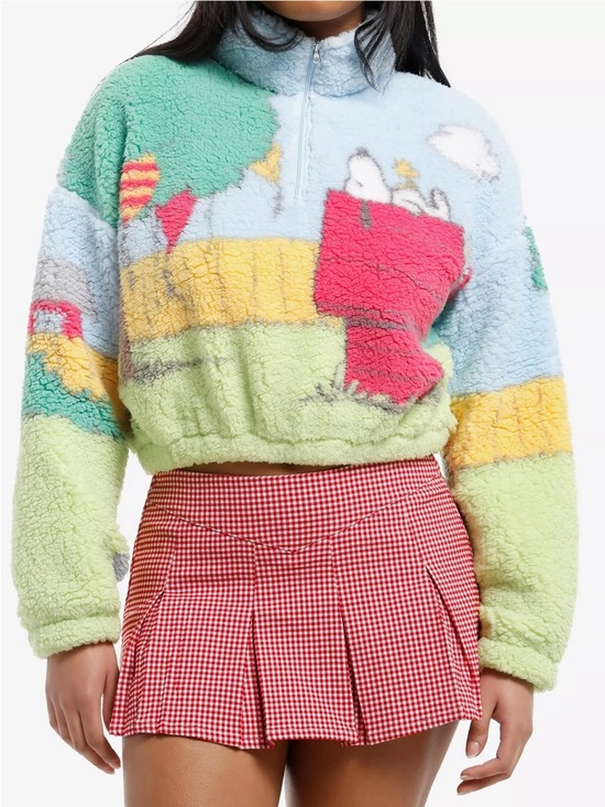 Peanuts Sweaters - Peanuts Snoopy Kite Scene Sherpa Girls Crop Sweater New! So cute